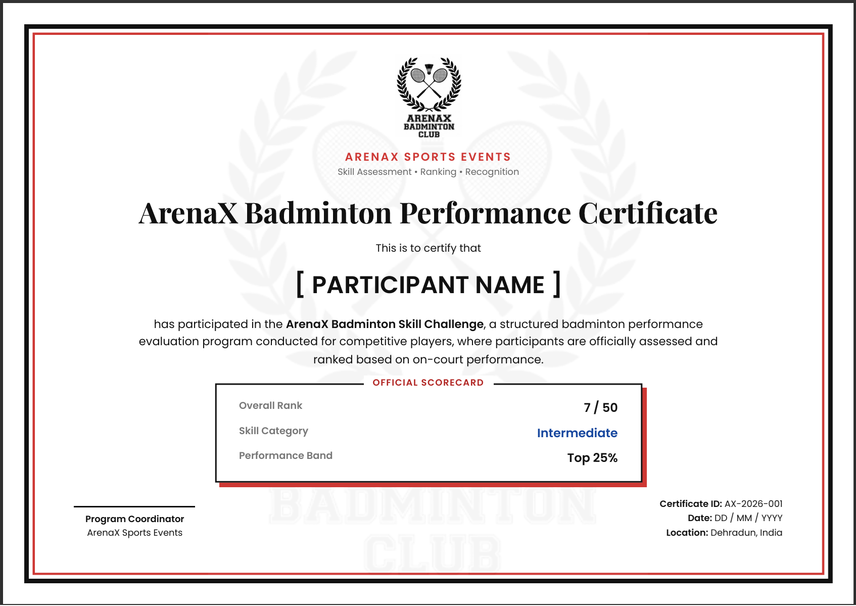 ArenaX Certificate Preview